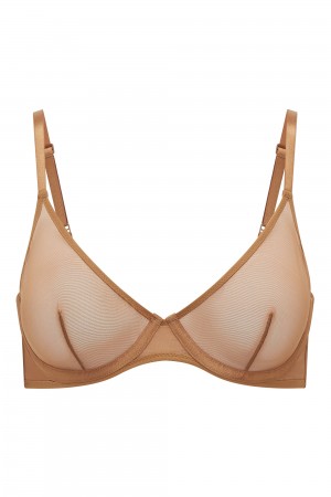 Beige Women's Oh Polly Soft Mesh Single Layer Underwired Bra | 63742WNTU