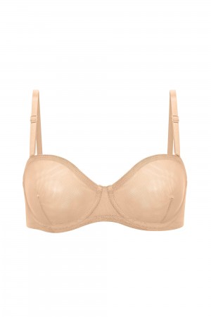 Beige Women's Oh Polly Soft Mesh Strapless Bra | 67983HGSO