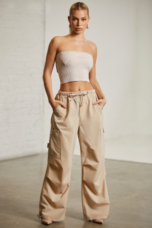 Beige Women's Oh Polly Wide Leg Cargo Pants | 52480LDOC