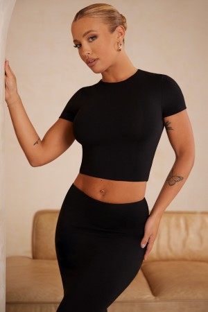 Black Women's Oh Polly Cap Sleeve Crop Tops | 47802QWXO