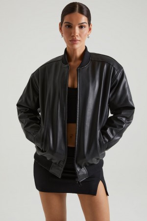 Black Women's Oh Polly Faux Leather Jackets | 43679VQEA