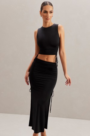 Black Women's Oh Polly Mid Rise Midi Skirts | 56084TJGU