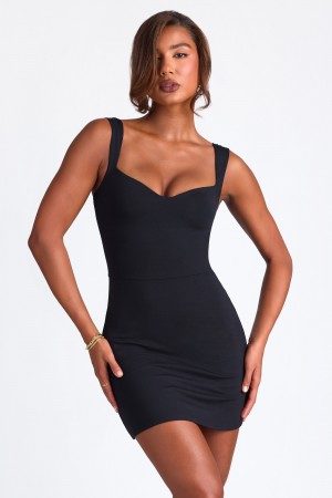 Black Women's Oh Polly Modal Sweetheart Neckline A-Line Mini Dress | 34251KWZC