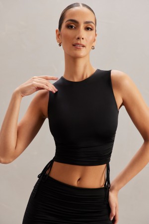 Black Women's Oh Polly Ruched Tank Tops | 43027HKEM