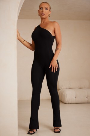 Black Women's Oh Polly Single Strap Asymmetric Jumpsuit | 25431CEGH