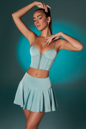 Blue Women's Oh Polly Lace Up Front Corset Crop Tops | 71645WNGC