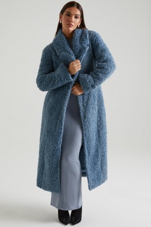 Blue Women's Oh Polly Long Shearling Coats | 83126FOCK