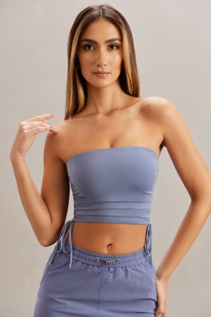 Blue Women's Oh Polly Ruched Bandeau Crop Tops | 57961JCZH