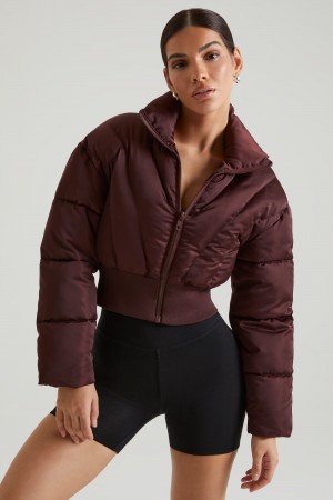 Brown Women's Oh Polly Ribbed Puffer Jackets | 68732YMWA