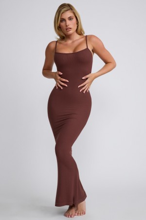 Chocolate Women's Oh Polly Ribbed Modal Square Neck Maxi Dress | 43702WJSL