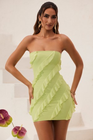 Green Women's Oh Polly Bandeau Ruffle Detail Mini Dress | 90685YJDE