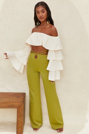 Green Women's Oh Polly Cut Out Wide Leg Pants | 41067WKPD