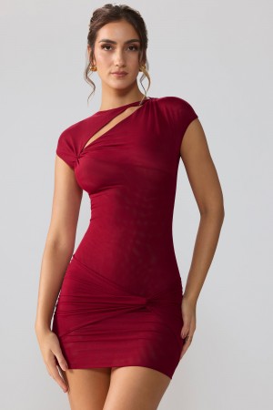 Red Women's Oh Polly Mesh Cap Sleeve Cut Out Mini Dress | 21586VSRL