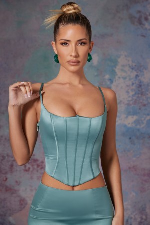 Turquoise Women's Oh Polly Push Up Full Length Corset Tops | 79605EGND