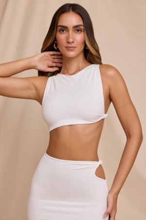 White Women's Oh Polly High Neck Twist Crop Tops | 57231GWIO