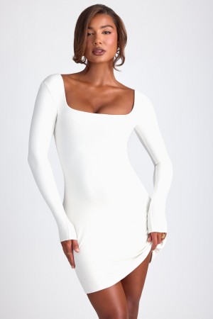 White Women's Oh Polly Modal Square Neck Long Sleeve Mini Dress | 49506YGKZ