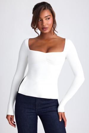 White Women's Oh Polly Modal Sweetheart Neckline Long Sleeve Tops | 60534VEBK