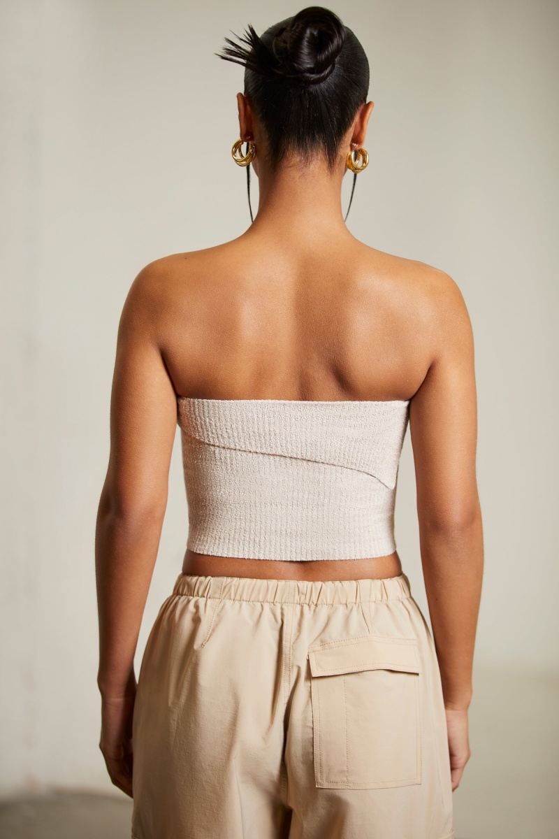 Beige Women's Oh Polly Overlap Bandeau Crop Tops | 67185SBQX