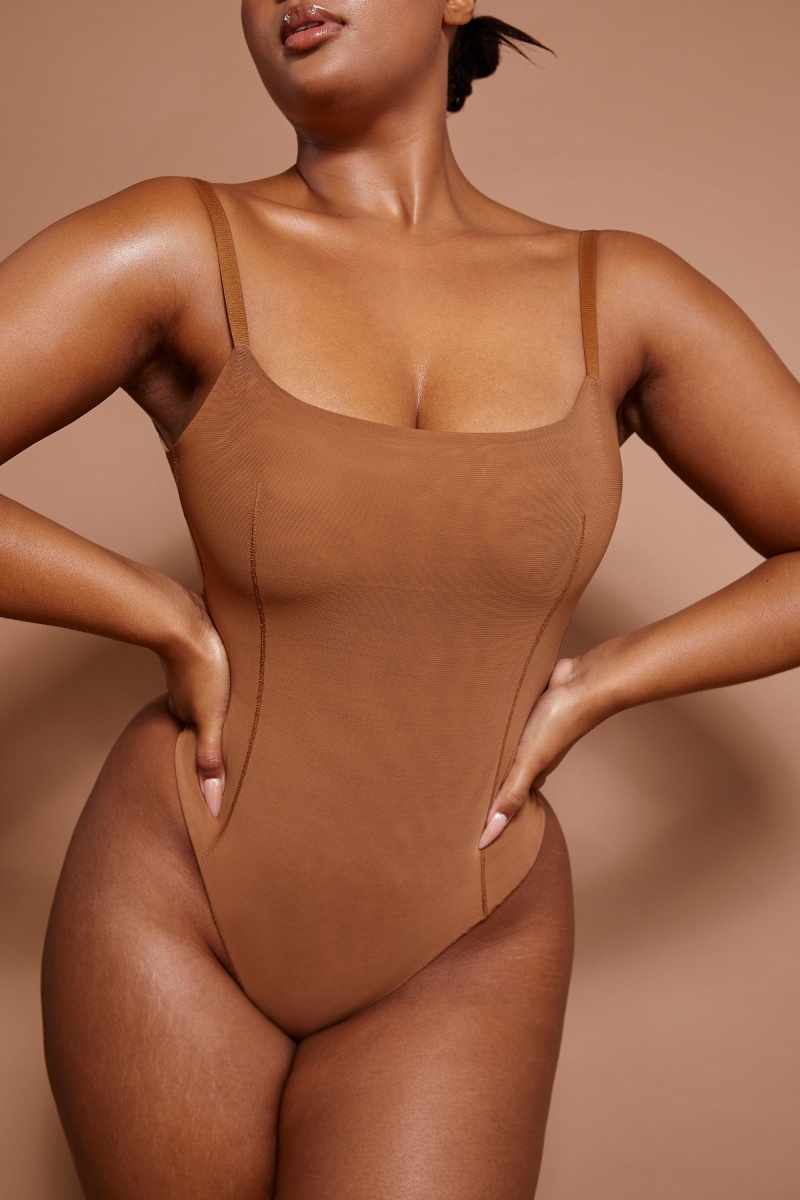 Beige Women's Oh Polly Soft Mesh Bodysuit | 10983UOLW