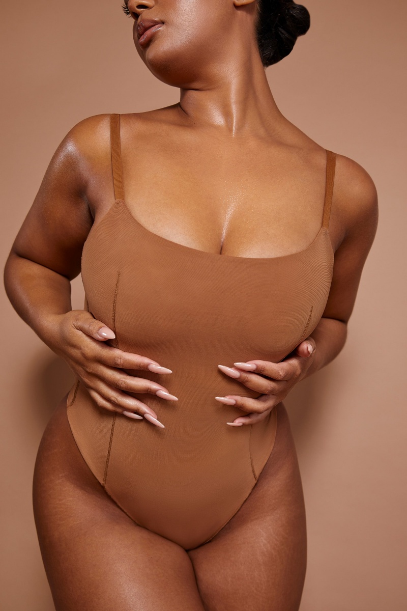 Beige Women's Oh Polly Soft Mesh Bodysuit | 10983UOLW