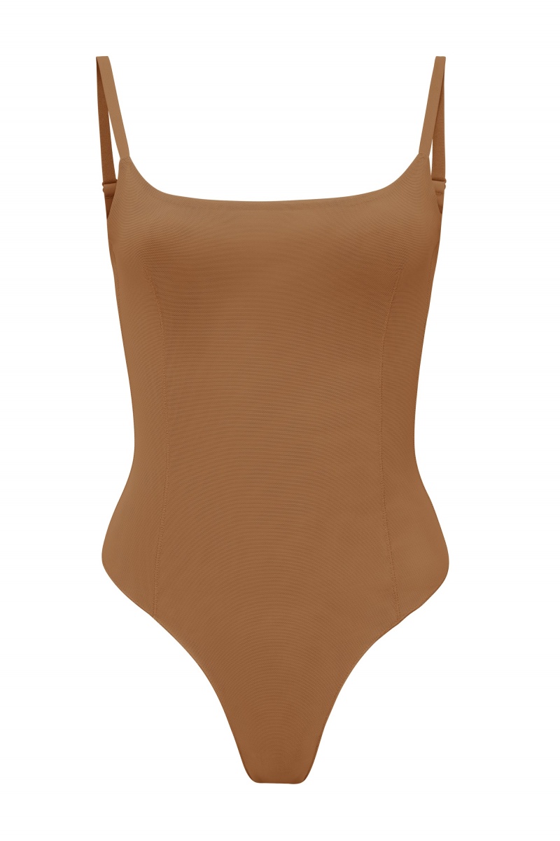 Beige Women\'s Oh Polly Soft Mesh Bodysuit | 10983UOLW