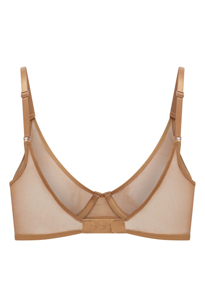 Beige Women's Oh Polly Soft Mesh Single Layer Underwired Bra | 63742WNTU