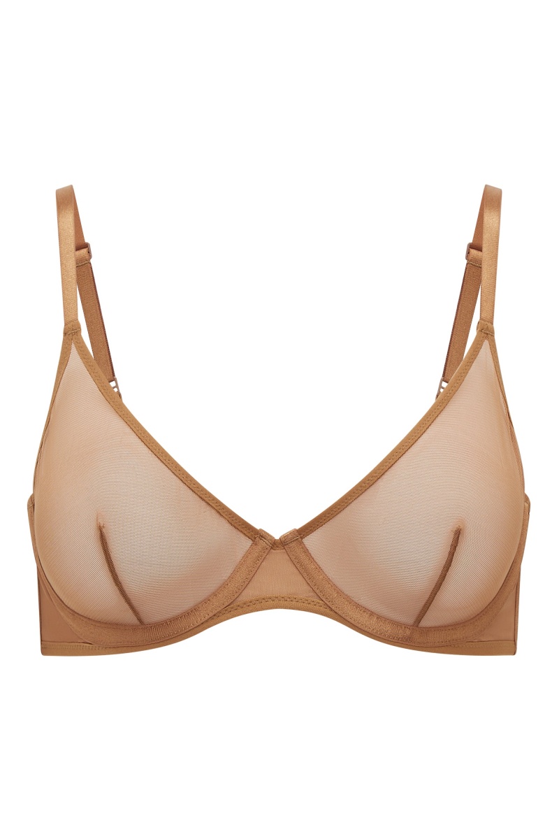 Beige Women\'s Oh Polly Soft Mesh Single Layer Underwired Bra | 63742WNTU