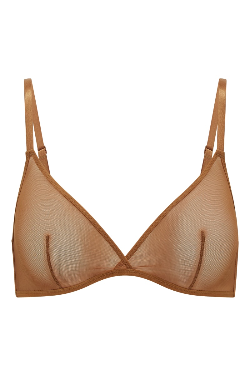 Beige Women\'s Oh Polly Soft Mesh Single Layer Triangle Bra | 81276DROS