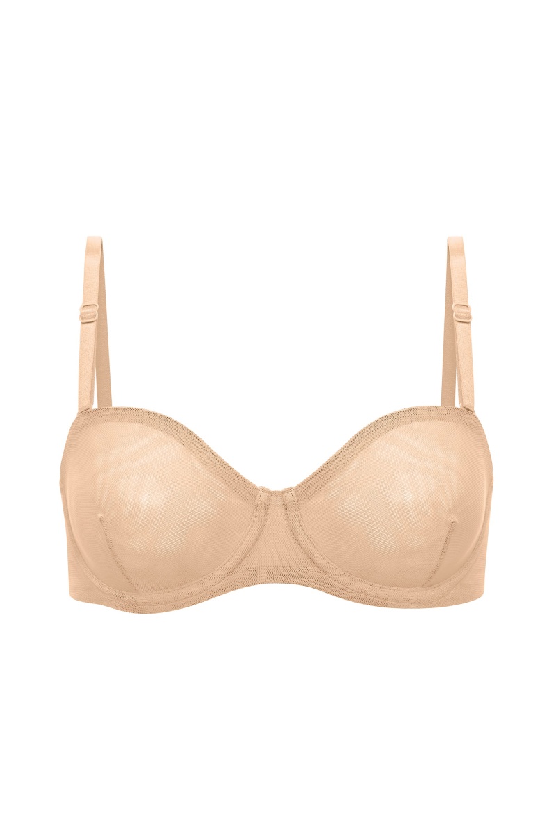 Beige Women\'s Oh Polly Soft Mesh Strapless Bra | 67983HGSO