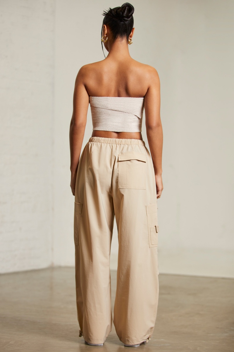 Beige Women's Oh Polly Wide Leg Cargo Pants | 52480LDOC