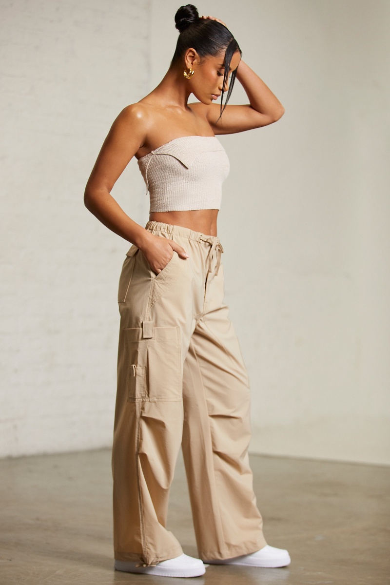 Beige Women's Oh Polly Wide Leg Cargo Pants | 52480LDOC