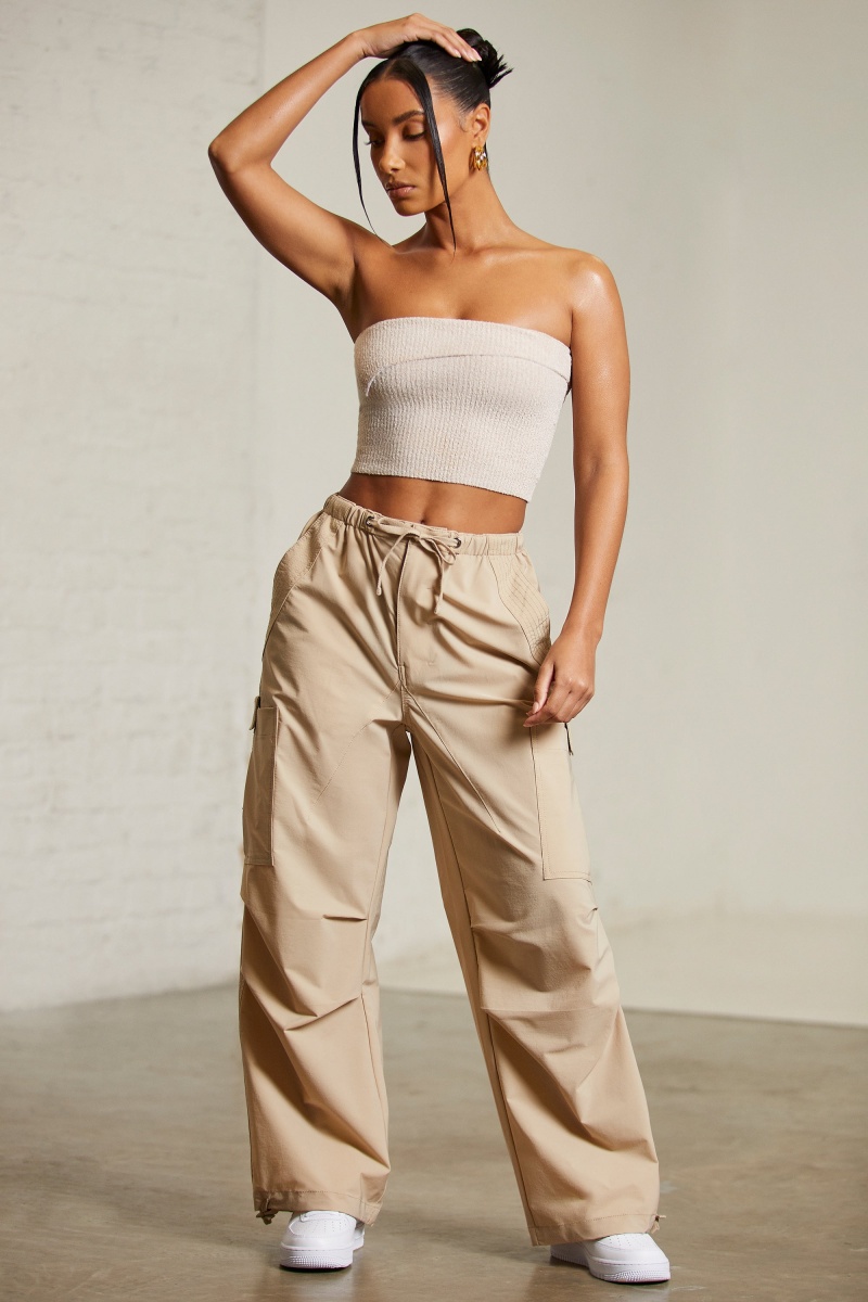 Beige Women's Oh Polly Wide Leg Cargo Pants | 52480LDOC