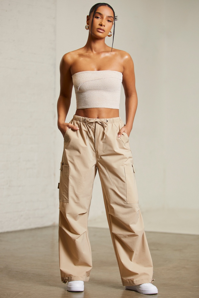 Beige Women's Oh Polly Wide Leg Cargo Pants | 52480LDOC