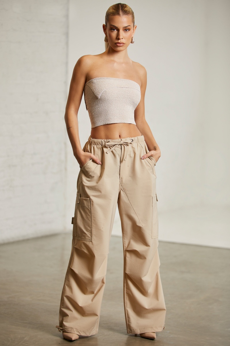 Beige Women\'s Oh Polly Wide Leg Cargo Pants | 52480LDOC