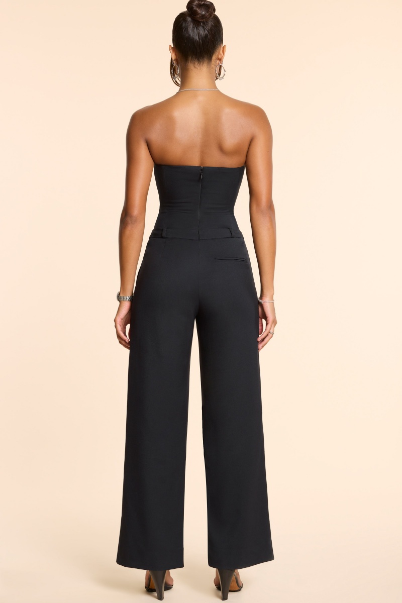 Black Women's Oh Polly Brushed Twill Bandeau Corset Jumpsuit | 52480KYSD