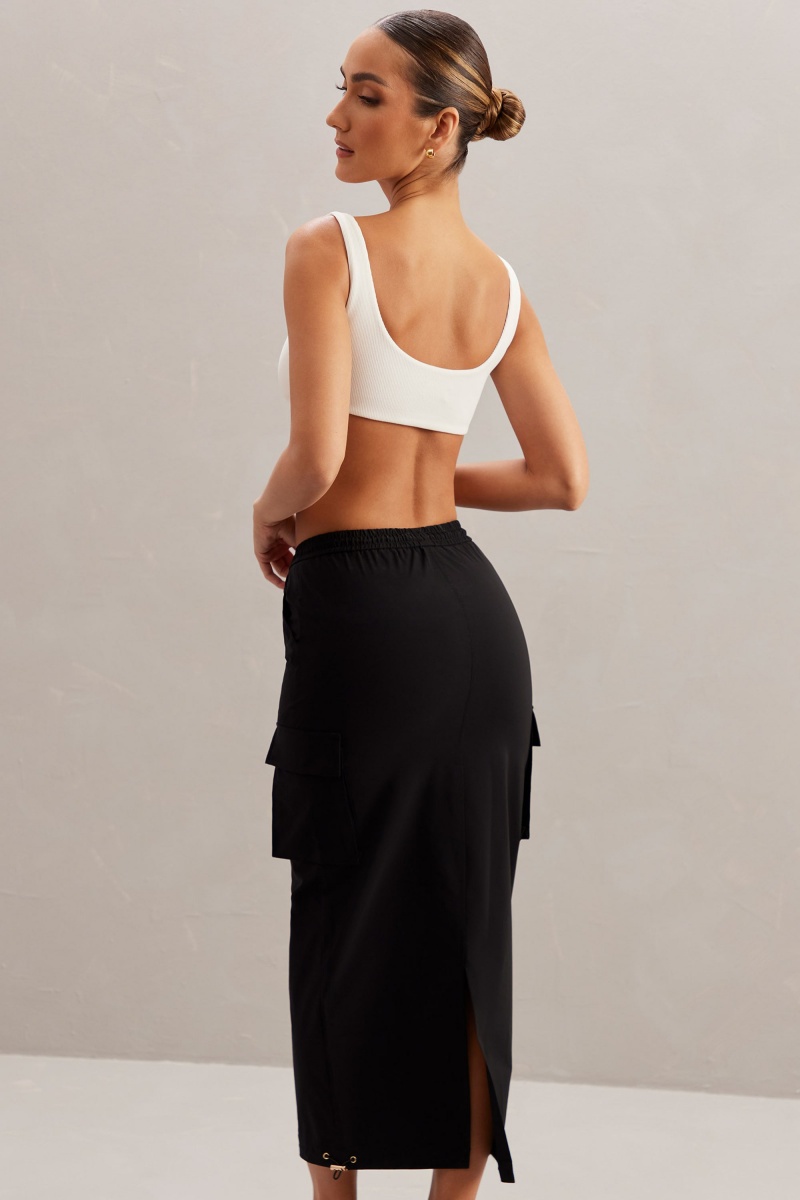 Black Women's Oh Polly Cargo Maxi Skirts | 95480NUMY