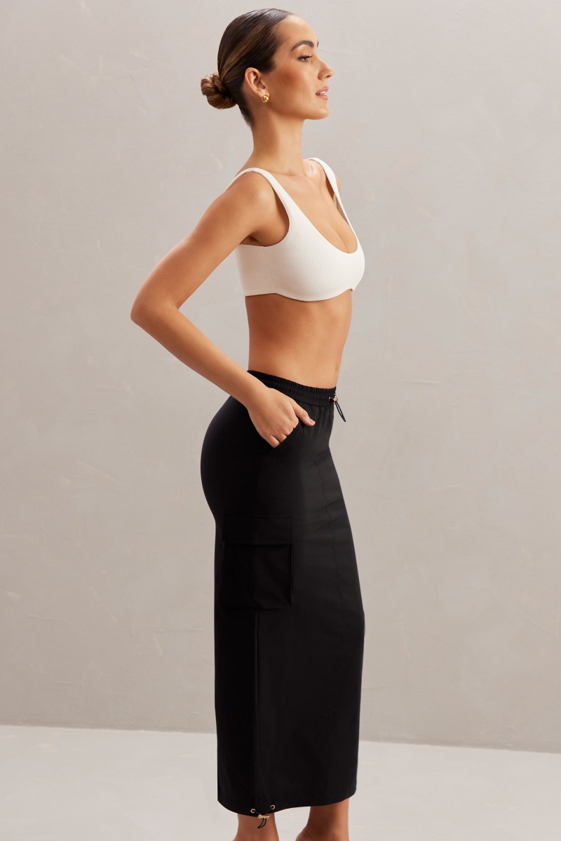 Black Women's Oh Polly Cargo Maxi Skirts | 95480NUMY