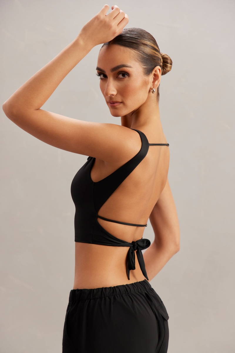 Black Women's Oh Polly Cowl Neck Crop Tops | 69372LGCU