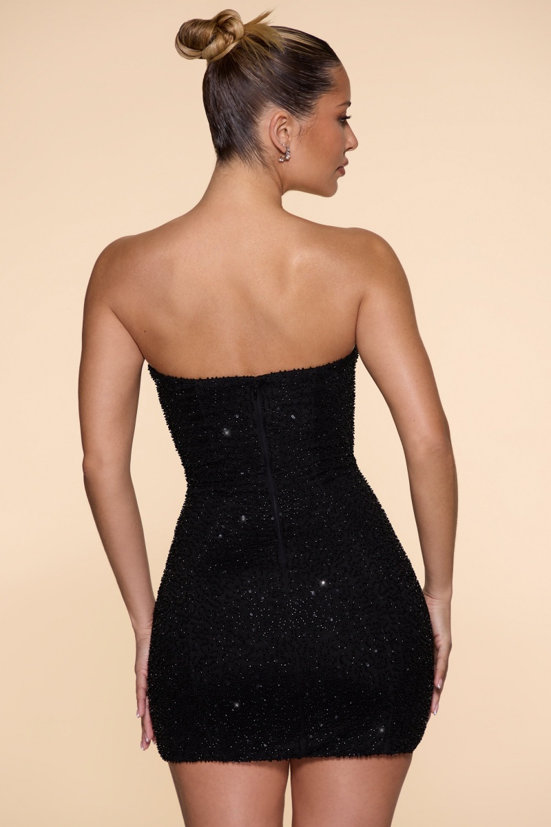 Black Women's Oh Polly Embellished Strapless Cowl Neck Mini Dress | 74315TZSK