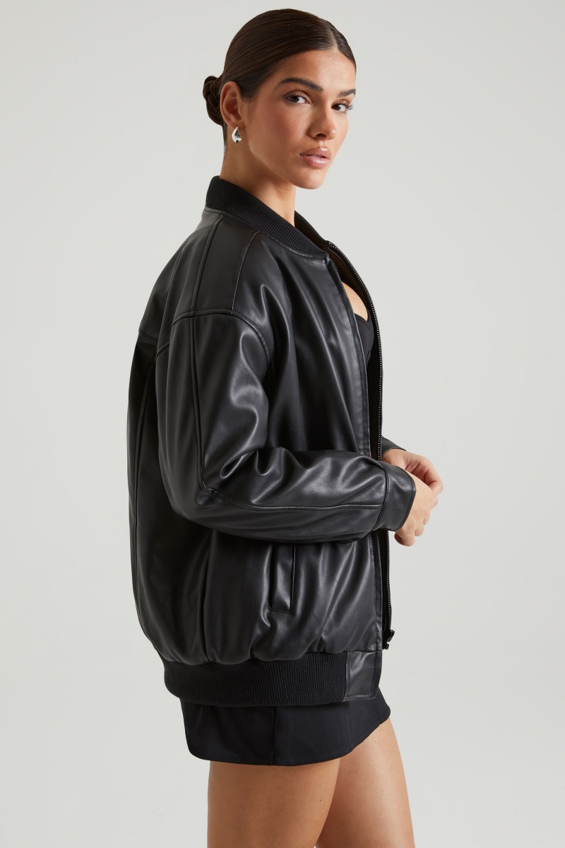 Black Women's Oh Polly Faux Leather Jackets | 43679VQEA