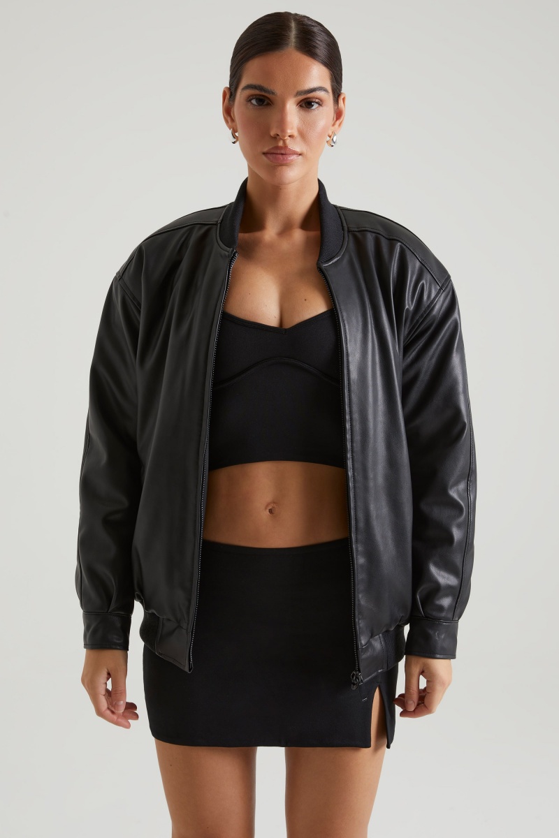 Black Women's Oh Polly Faux Leather Jackets | 43679VQEA