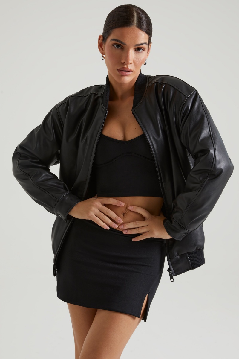 Black Women's Oh Polly Faux Leather Jackets | 43679VQEA