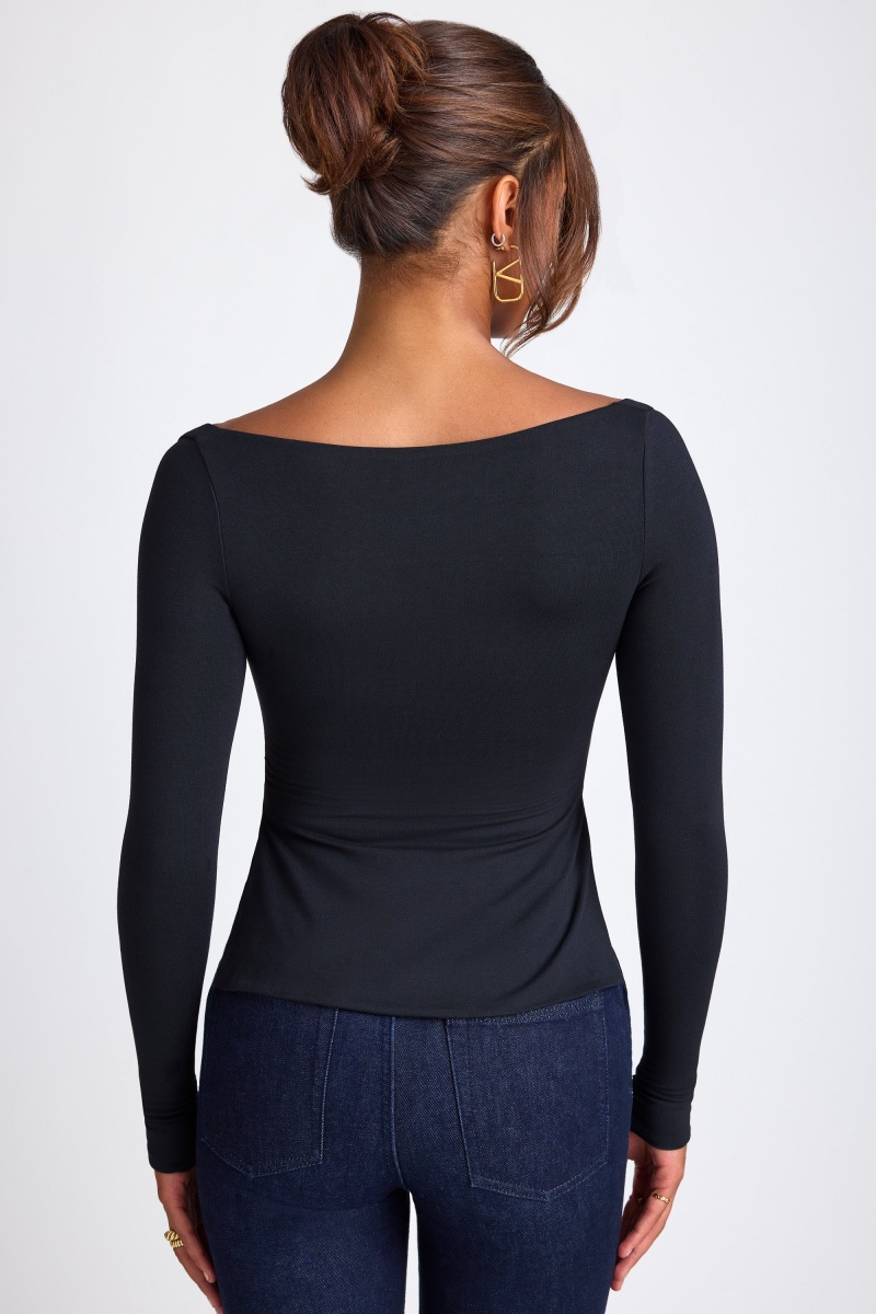 Black Women's Oh Polly Modal Sweetheart Neckline Long Sleeve Tops | 94087RKGW