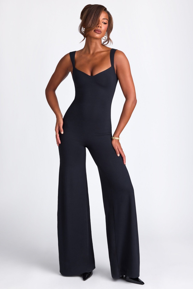 Black Women\'s Oh Polly Modal Sweetheart Neckline Wide Leg Jumpsuit | 90813GPLF