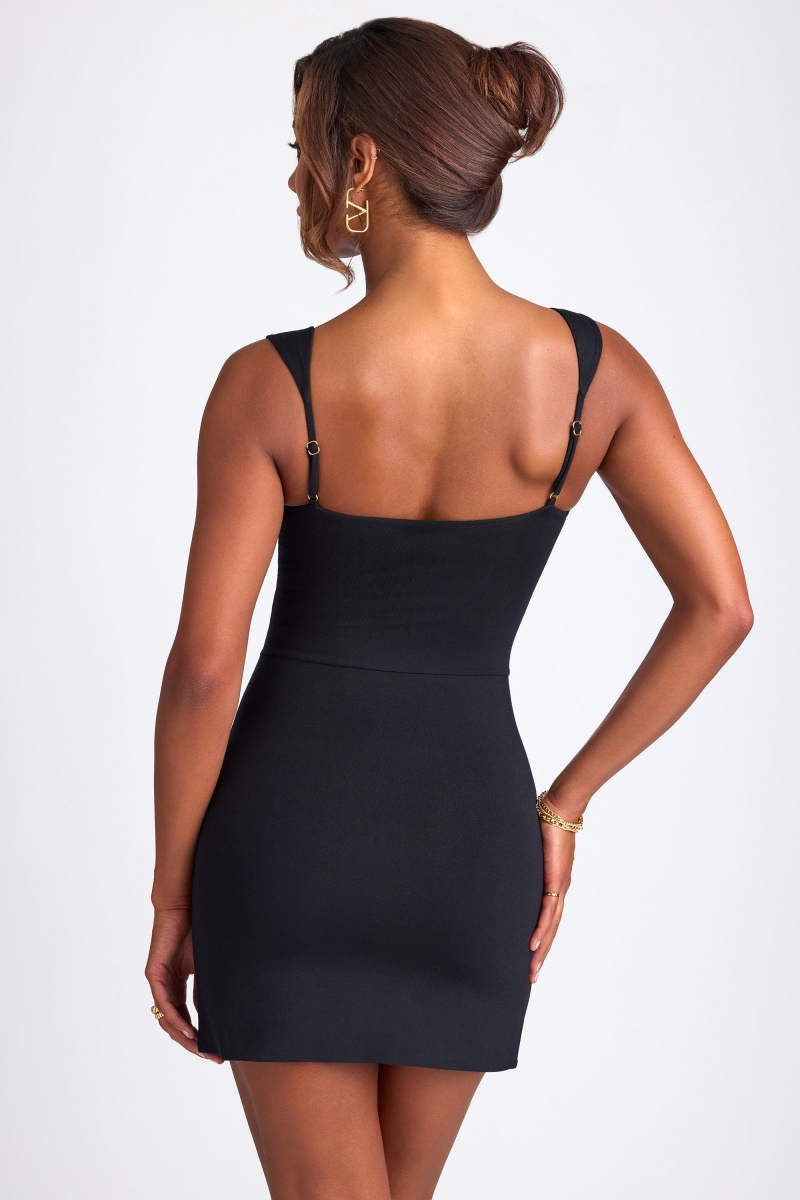 Black Women's Oh Polly Modal Sweetheart Neckline A-Line Mini Dress | 34251KWZC