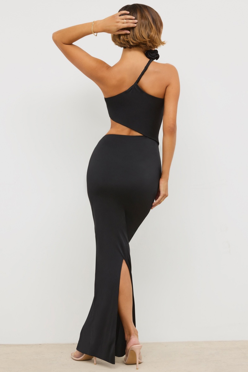 Black Women's Oh Polly Premium Jersey Asymmetric Cut Out Maxi Dress | 94713NGUC