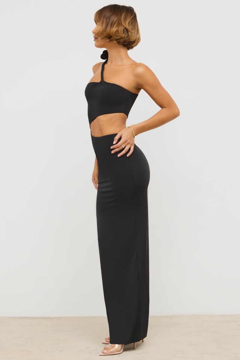 Black Women's Oh Polly Premium Jersey Asymmetric Cut Out Maxi Dress | 94713NGUC