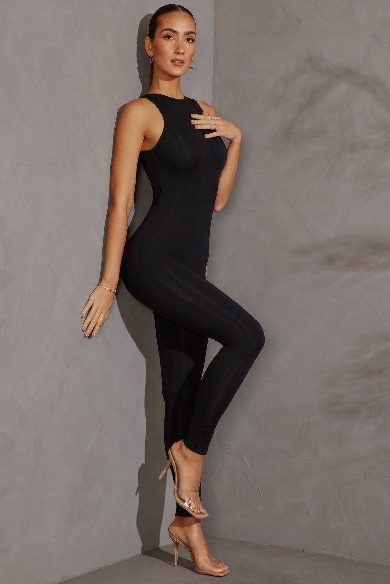 Black Women's Oh Polly Racer Neck Jumpsuit | 68397CGKD