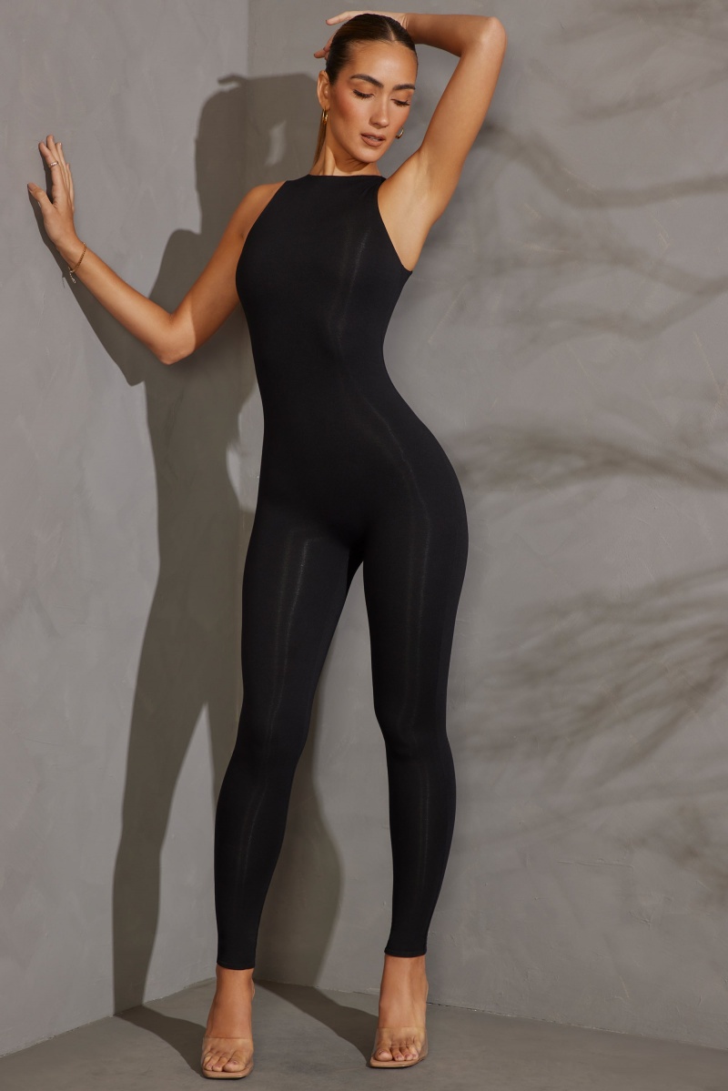 Black Women\'s Oh Polly Racer Neck Jumpsuit | 68397CGKD