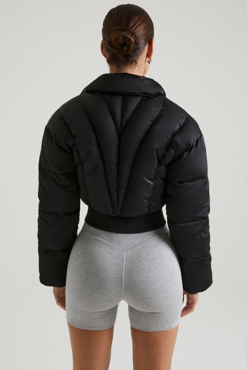 Black Women's Oh Polly Ribbed Puffer Jackets | 79301ZWEH